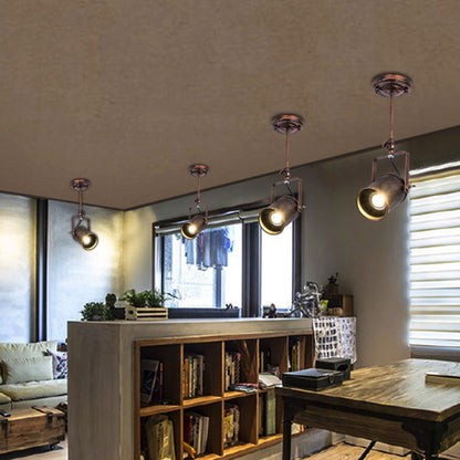 Antique Style Cylinder Track Light 1/2/3-Light Wrought Iron Semi-Flush Ceiling Light in Dark Rust for Coffee Shop 1 Rust Clearhalo 'Ceiling Lights' 'Close To Ceiling Lights' 'Close to ceiling' 'Semi-flushmount' Lighting' 168169