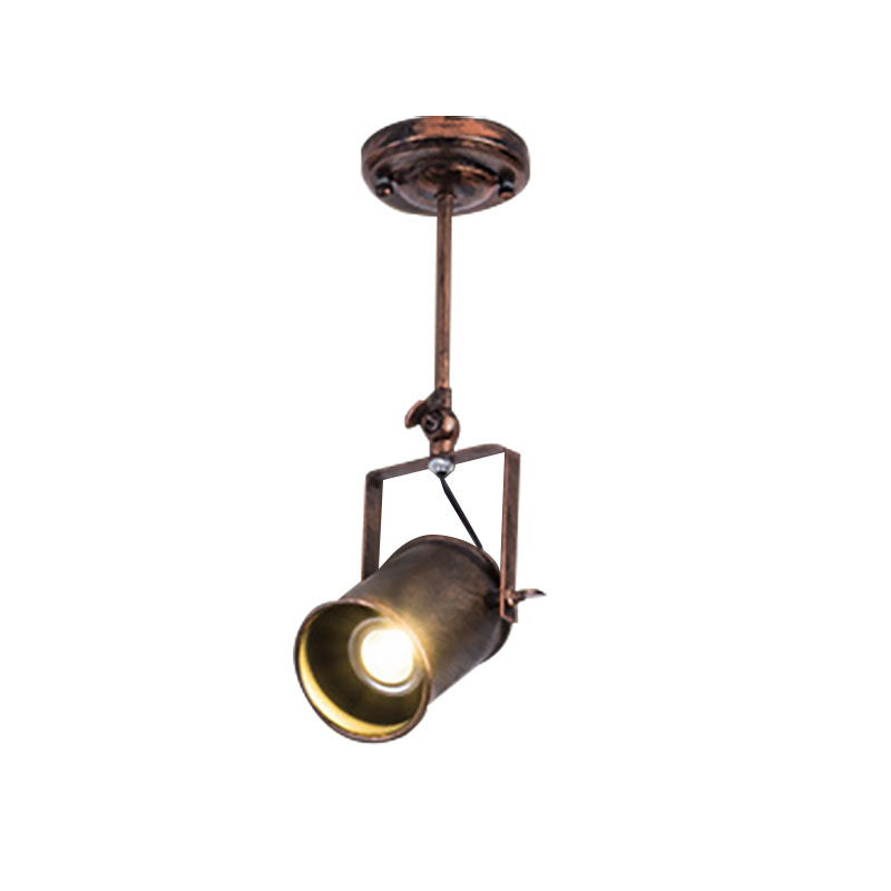 Antique Style Cylinder Track Light 1/2/3-Light Wrought Iron Semi-Flush Ceiling Light in Dark Rust for Coffee Shop Clearhalo 'Ceiling Lights' 'Close To Ceiling Lights' 'Close to ceiling' 'Semi-flushmount' Lighting' 168170