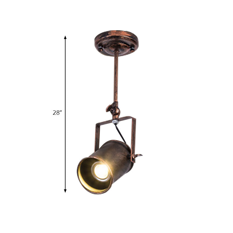 Antique Style Cylinder Track Light 1/2/3-Light Wrought Iron Semi-Flush Ceiling Light in Dark Rust for Coffee Shop Clearhalo 'Ceiling Lights' 'Close To Ceiling Lights' 'Close to ceiling' 'Semi-flushmount' Lighting' 168171
