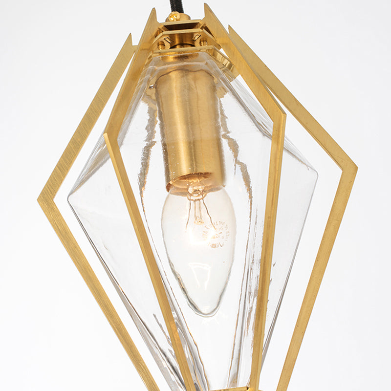 Diamond Pendant Lighting Modern Glass 1 Light Green/Clear/Textured White Hanging Pendant Light with Stout/Linear/Bell Metal Cage Clearhalo 'Ceiling Lights' 'Glass shade' 'Glass' 'Modern Pendants' 'Modern' 'Pendant Lights' 'Pendants' Lighting' 168267