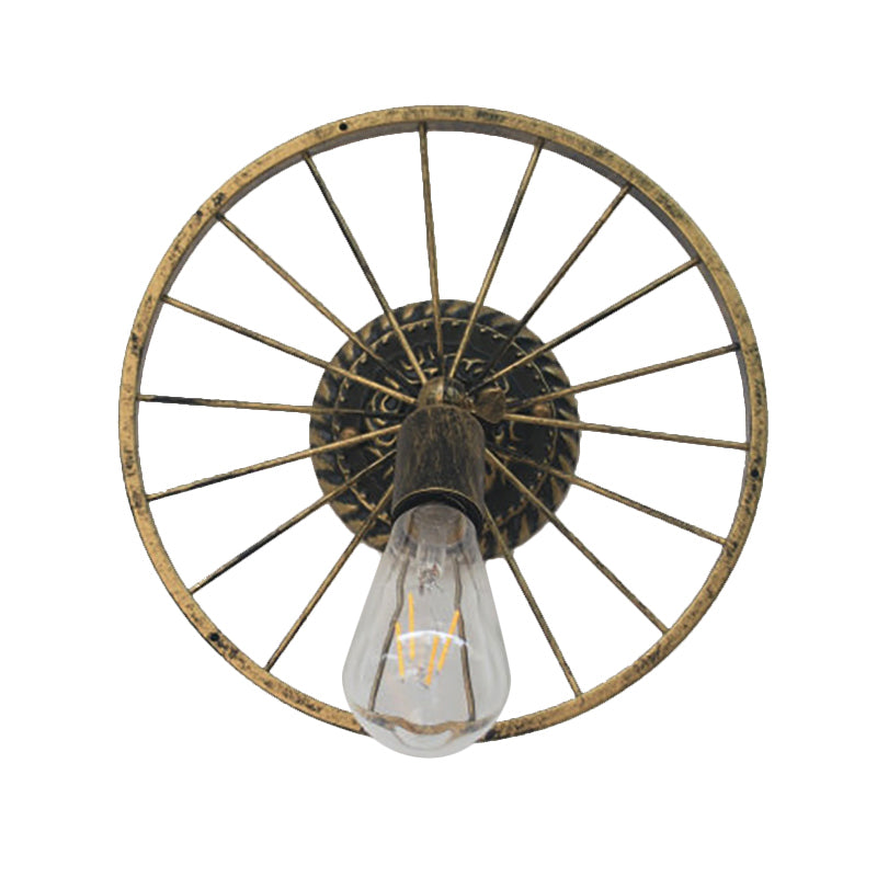 Black/Bronze Wheel Design Wall Sconce Lamp with Open Bulb Farmhouse Style Metal 1 Light Restaurant Sconce Light Clearhalo 'Art deco wall lights' 'Cast Iron' 'Glass' 'Industrial wall lights' 'Industrial' 'Middle century wall lights' 'Modern' 'Rustic wall lights' 'Tiffany' 'Traditional wall lights' 'Wall Lamps & Sconces' 'Wall Lights' Lighting' 168298