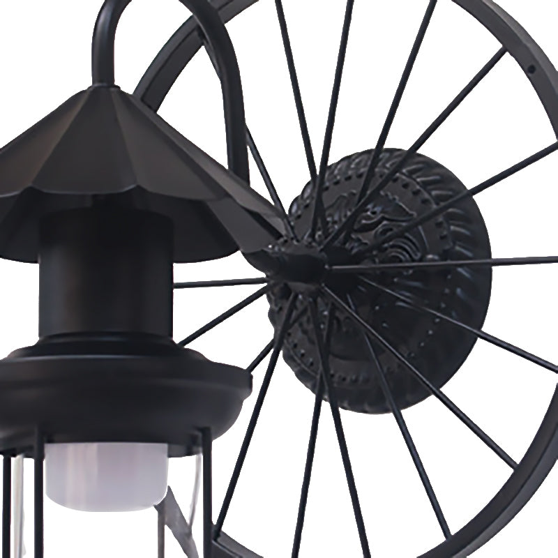 Black/Bronze Lantern Wall Sconce Light Vintage Industrial Metal 1 Light Restaurant Sconce Lamp with Wheel Decoration Clearhalo 'Art deco wall lights' 'Cast Iron' 'Glass' 'Industrial wall lights' 'Industrial' 'Middle century wall lights' 'Modern' 'Rustic wall lights' 'Tiffany' 'Traditional wall lights' 'Wall Lamps & Sconces' 'Wall Lights' Lighting' 168305