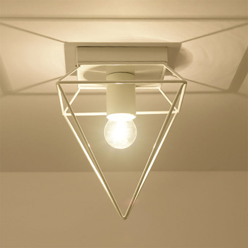 1 Light Cage Diamond Flush Mount Ceiling Light Loft Stylish Black/White Metallic Ceiling Lamp for Study Room White Clearhalo 'Ceiling Lights' 'Close To Ceiling Lights' 'Close to ceiling' 'Flush mount' 'Industrial Flush Mount' Lighting' 168370