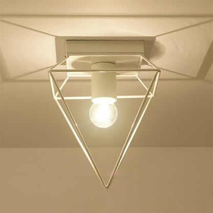 1 Light Cage Diamond Flush Mount Ceiling Light Loft Stylish Black/White Metallic Ceiling Lamp for Study Room White Clearhalo 'Ceiling Lights' 'Close To Ceiling Lights' 'Close to ceiling' 'Flush mount' 'Industrial Flush Mount' Lighting' 168370