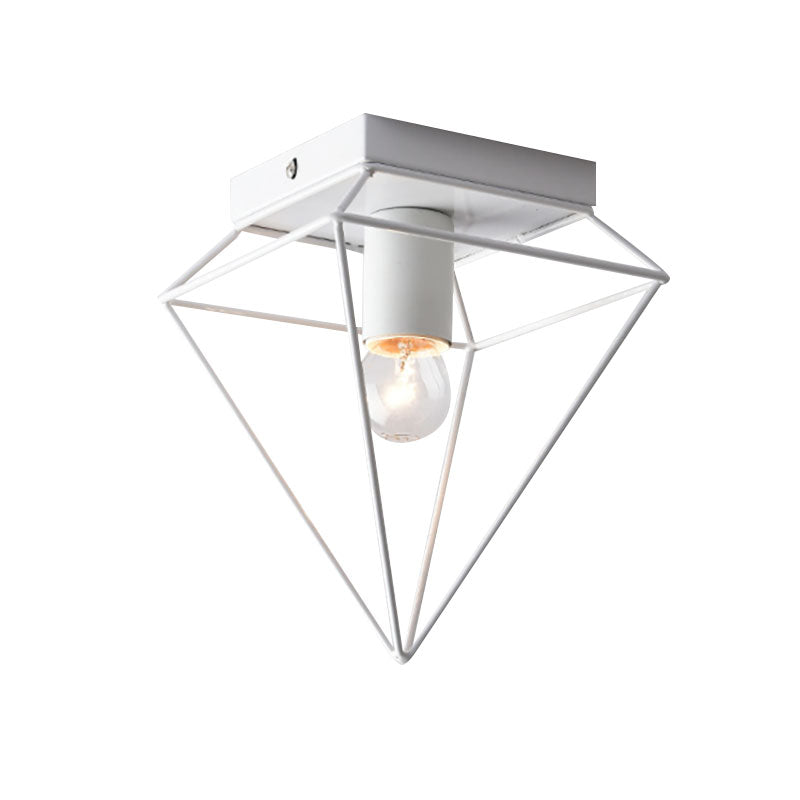 1 Light Cage Diamond Flush Mount Ceiling Light Loft Stylish Black/White Metallic Ceiling Lamp for Study Room Clearhalo 'Ceiling Lights' 'Close To Ceiling Lights' 'Close to ceiling' 'Flush mount' 'Industrial Flush Mount' Lighting' 168371