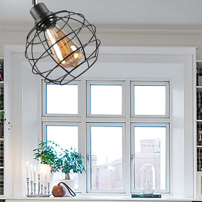 1/2/3-Head Ball Cage Semi Flush Mount Ceiling Light Industrial Black Metal Rotatable Ceiling Fixture for Restaurant 1 Black Clearhalo 'Ceiling Lights' 'Close To Ceiling Lights' 'Close to ceiling' 'Semi-flushmount' Lighting' 168384