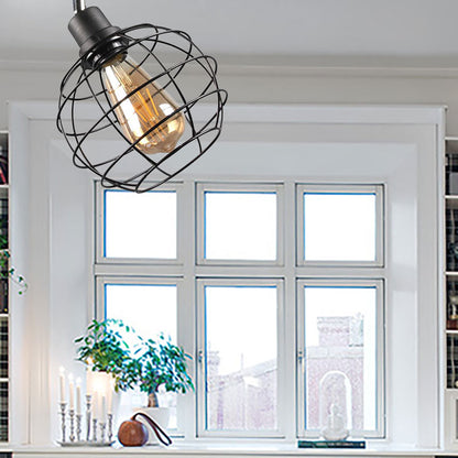 1/2/3-Head Ball Cage Semi Flush Mount Ceiling Light Industrial Black Metal Rotatable Ceiling Fixture for Restaurant 1 Black Clearhalo 'Ceiling Lights' 'Close To Ceiling Lights' 'Close to ceiling' 'Semi-flushmount' Lighting' 168384