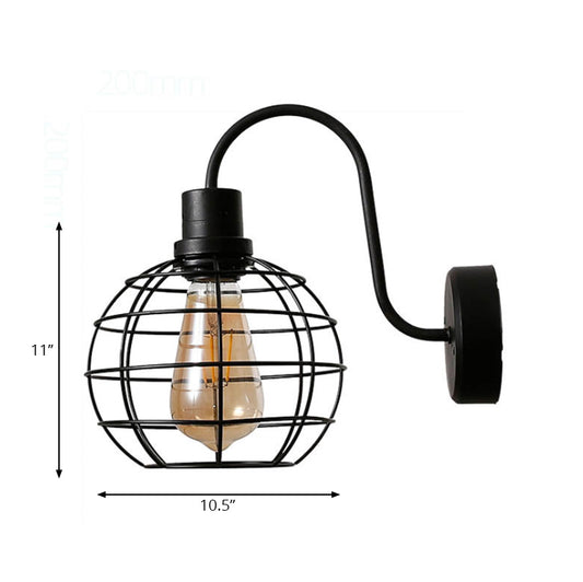 1 Bulb Sconce Lamp Retro Style Wire Global Cage Metal Wall Sconce Light in Black for Living Room Clearhalo 'Art deco wall lights' 'Cast Iron' 'Glass' 'Industrial wall lights' 'Industrial' 'Middle century wall lights' 'Modern' 'Rustic wall lights' 'Tiffany' 'Traditional wall lights' 'Wall Lamps & Sconces' 'Wall Lights' Lighting' 168418
