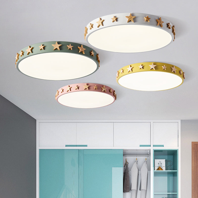 Drum Flush Mount Light, Contemporary Ceiling Light with Star Decoration for Kids Bedroom Clearhalo 'Ceiling Lights' 'Close To Ceiling Lights' 'Close to ceiling' 'Flush mount' Lighting' 168428