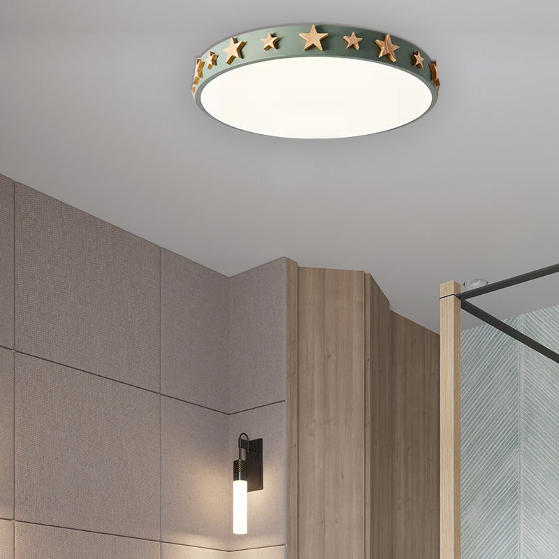 Drum Flush Mount Light, Contemporary Ceiling Light with Star Decoration for Kids Bedroom Clearhalo 'Ceiling Lights' 'Close To Ceiling Lights' 'Close to ceiling' 'Flush mount' Lighting' 168434