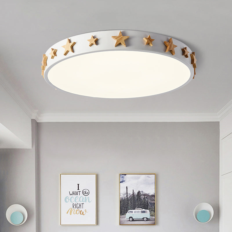 Drum Flush Mount Light, Contemporary Ceiling Light with Star Decoration for Kids Bedroom White Clearhalo 'Ceiling Lights' 'Close To Ceiling Lights' 'Close to ceiling' 'Flush mount' Lighting' 168436
