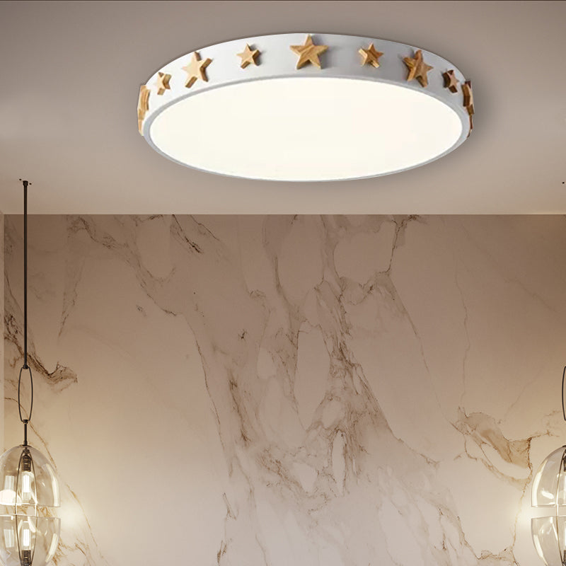 Drum Flush Mount Light, Contemporary Ceiling Light with Star Decoration for Kids Bedroom Clearhalo 'Ceiling Lights' 'Close To Ceiling Lights' 'Close to ceiling' 'Flush mount' Lighting' 168437
