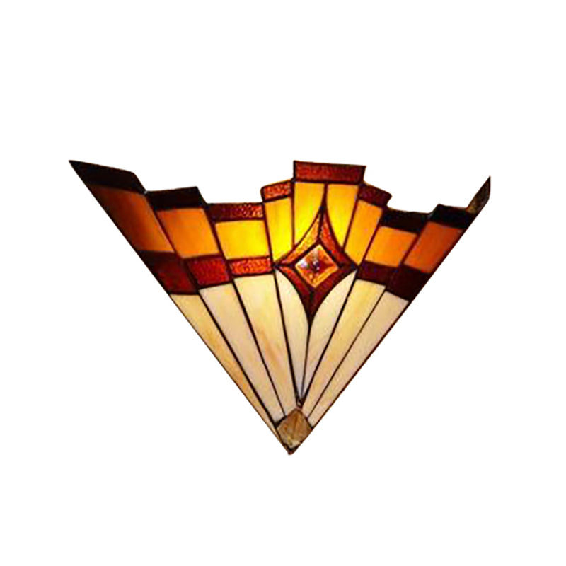 Mission Style Triangle Wall Sconce Stained Glass 1 Light Indoor Wall Lighting for Hallway Clearhalo 'Industrial' 'Middle century wall lights' 'Tiffany wall lights' 'Tiffany' 'Wall Lamps & Sconces' 'Wall Lights' Lighting' 168534