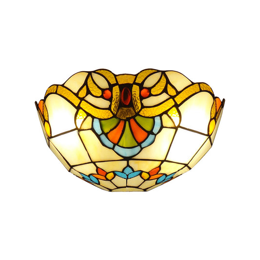 Victorian Bowl Wall Lighting 1 Light Stained Glass Wall Sconce Light in Multi Color for Corridor Clearhalo 'Industrial' 'Middle century wall lights' 'Tiffany wall lights' 'Tiffany' 'Wall Lamps & Sconces' 'Wall Lights' Lighting' 168538