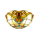 Victorian Bowl Wall Lighting 1 Light Stained Glass Wall Sconce Light in Multi Color for Corridor Clearhalo 'Industrial' 'Middle century wall lights' 'Tiffany wall lights' 'Tiffany' 'Wall Lamps & Sconces' 'Wall Lights' Lighting' 168538