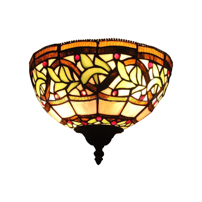 Victorian Bowl Wall Lighting 1 Light Stained Glass Wall Sconce Light in Multi Color for Corridor Clearhalo 'Industrial' 'Middle century wall lights' 'Tiffany wall lights' 'Tiffany' 'Wall Lamps & Sconces' 'Wall Lights' Lighting' 168541