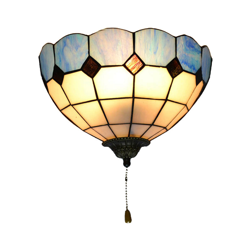 Tiffany Bowl Sconce Lighting with Pull Switch Stained Glass 1 Light Wall Lighting Clearhalo 'Industrial' 'Middle century wall lights' 'Tiffany wall lights' 'Tiffany' 'Wall Lamps & Sconces' 'Wall Lights' Lighting' 168569