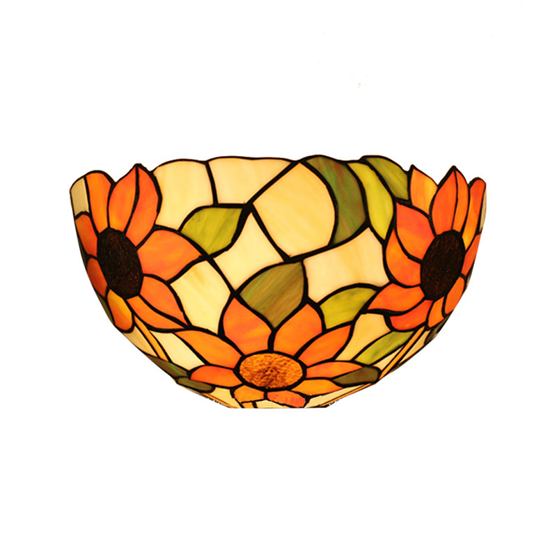 Sunflower Wall Lighting with Bowl Shade Stained Glass Rustic Tiffany Sconce Light Clearhalo 'Industrial' 'Middle century wall lights' 'Tiffany wall lights' 'Tiffany' 'Wall Lamps & Sconces' 'Wall Lights' Lighting' 168589