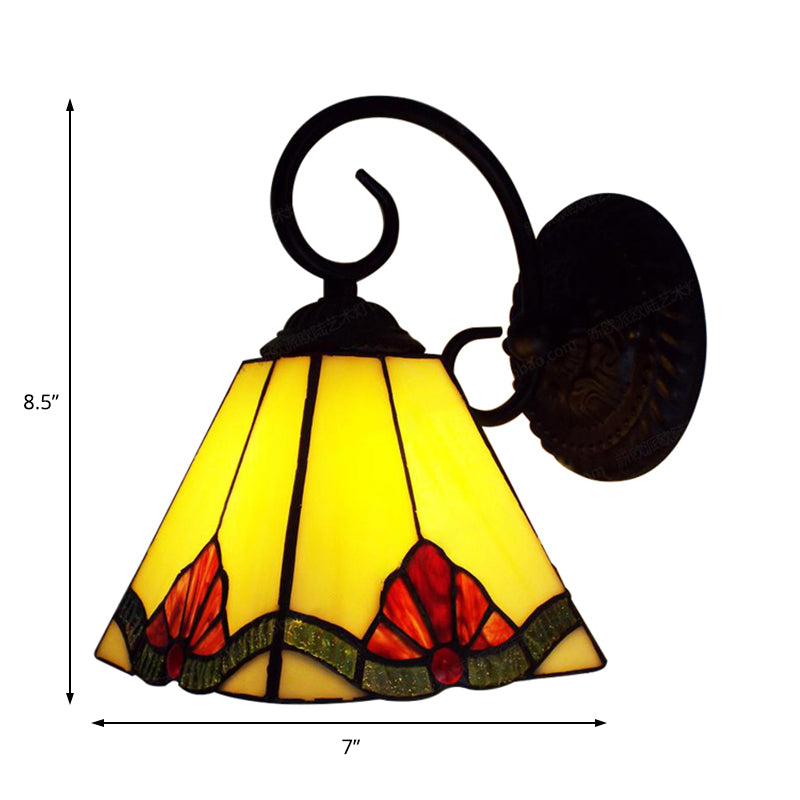 Floral Tiffany Wall Sconce Light with Tapered Shade 1 Light Mini Indoor Lighting for Living Room Clearhalo 'Industrial' 'Middle century wall lights' 'Tiffany wall lights' 'Tiffany' 'Wall Lamps & Sconces' 'Wall Lights' Lighting' 168648