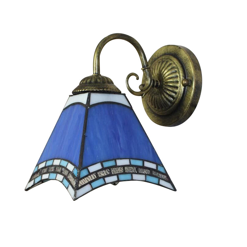 Blue Pyramid Wall Lighting Nautical Mission 1 Light Stained Glass Wall Mount Light for Foyer Clearhalo 'Industrial' 'Middle century wall lights' 'Tiffany wall lights' 'Tiffany' 'Wall Lamps & Sconces' 'Wall Lights' Lighting' 168689
