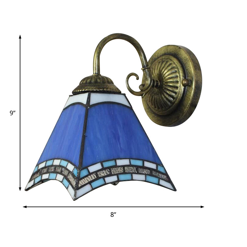 Blue Pyramid Wall Lighting Nautical Mission 1 Light Stained Glass Wall Mount Light for Foyer Clearhalo 'Industrial' 'Middle century wall lights' 'Tiffany wall lights' 'Tiffany' 'Wall Lamps & Sconces' 'Wall Lights' Lighting' 168690