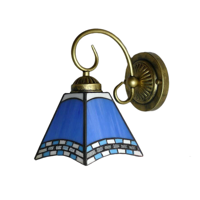 Blue Pyramid Wall Lighting Nautical Mission 1 Light Stained Glass Wall Mount Light for Foyer Clearhalo 'Industrial' 'Middle century wall lights' 'Tiffany wall lights' 'Tiffany' 'Wall Lamps & Sconces' 'Wall Lights' Lighting' 168692