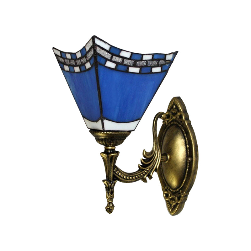 Blue Pyramid Wall Lighting Nautical Mission 1 Light Stained Glass Wall Mount Light for Foyer Clearhalo 'Industrial' 'Middle century wall lights' 'Tiffany wall lights' 'Tiffany' 'Wall Lamps & Sconces' 'Wall Lights' Lighting' 168695
