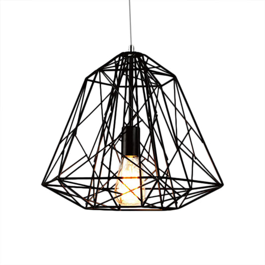 1 Head Ceiling Hanging Light Retro Style Geometric Cage Shade Metallic Suspension Lamp in Black/White Clearhalo 'Art Deco Pendants' 'Black' 'Cast Iron' 'Ceiling Lights' 'Ceramic' 'Crystal' 'Industrial Pendants' 'Industrial' 'Metal' 'Middle Century Pendants' 'Pendant Lights' 'Pendants' 'Rustic Pendants' 'Tiffany' Lighting' 16869