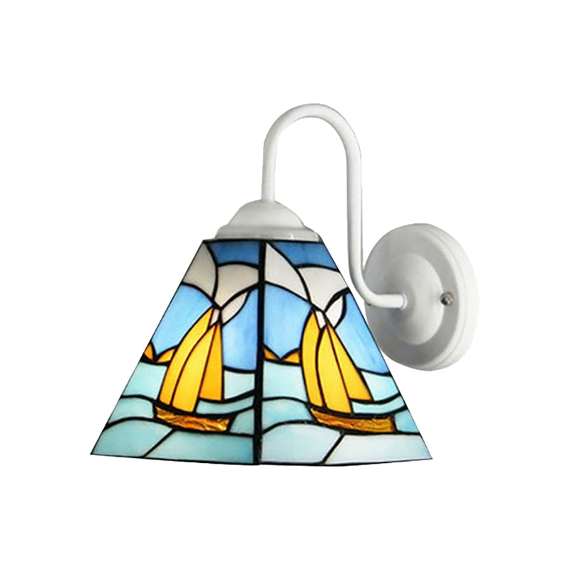Sailboat Blue Glass Sconce Lighting Mediterranean White Wall Mounted Light for Corridor Clearhalo 'Industrial' 'Middle century wall lights' 'Tiffany wall lights' 'Tiffany' 'Wall Lamps & Sconces' 'Wall Lights' Lighting' 168730
