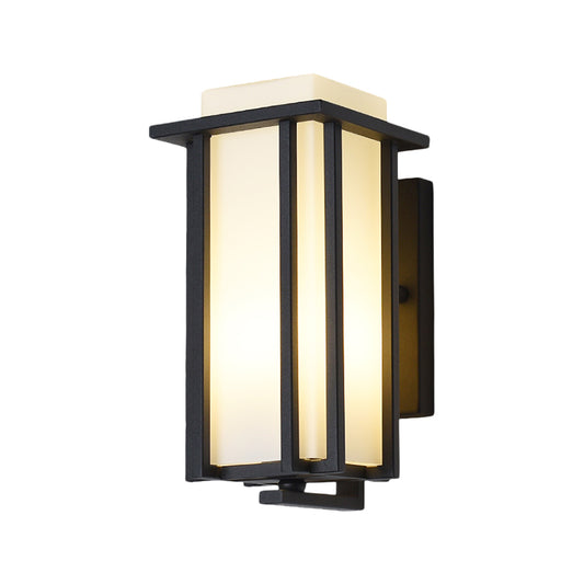 1-Light Rectangle Wall Lighting Warehouse Black Opaline Glass Flush Mount Wall Sconce with Metal Frame, 6"/6.5" W Clearhalo 'Art deco wall lights' 'Cast Iron' 'Glass' 'Industrial wall lights' 'Industrial' 'Middle century wall lights' 'Modern' 'Rustic wall lights' 'Tiffany' 'Traditional wall lights' 'Wall Lamps & Sconces' 'Wall Lights' Lighting' 1687496