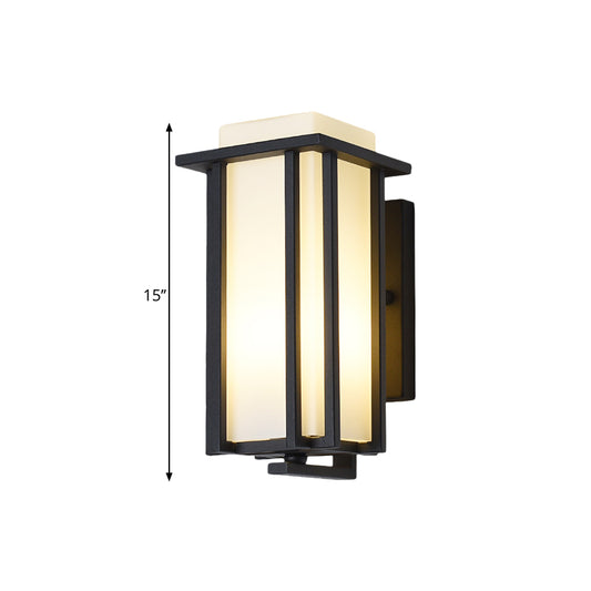 1-Light Rectangle Wall Lighting Warehouse Black Opaline Glass Flush Mount Wall Sconce with Metal Frame, 6"/6.5" W Clearhalo 'Art deco wall lights' 'Cast Iron' 'Glass' 'Industrial wall lights' 'Industrial' 'Middle century wall lights' 'Modern' 'Rustic wall lights' 'Tiffany' 'Traditional wall lights' 'Wall Lamps & Sconces' 'Wall Lights' Lighting' 1687498