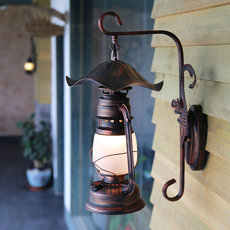 1 Bulb Opaline Glass Wall Mount Light Nautical Weathered Copper Kerosene Lamp Porch Wall Lighting Clearhalo 'Art deco wall lights' 'Cast Iron' 'Glass' 'Industrial wall lights' 'Industrial' 'Middle century wall lights' 'Modern' 'Rustic wall lights' 'Tiffany' 'Traditional wall lights' 'Wall Lamps & Sconces' 'Wall Lights' Lighting' 1687534