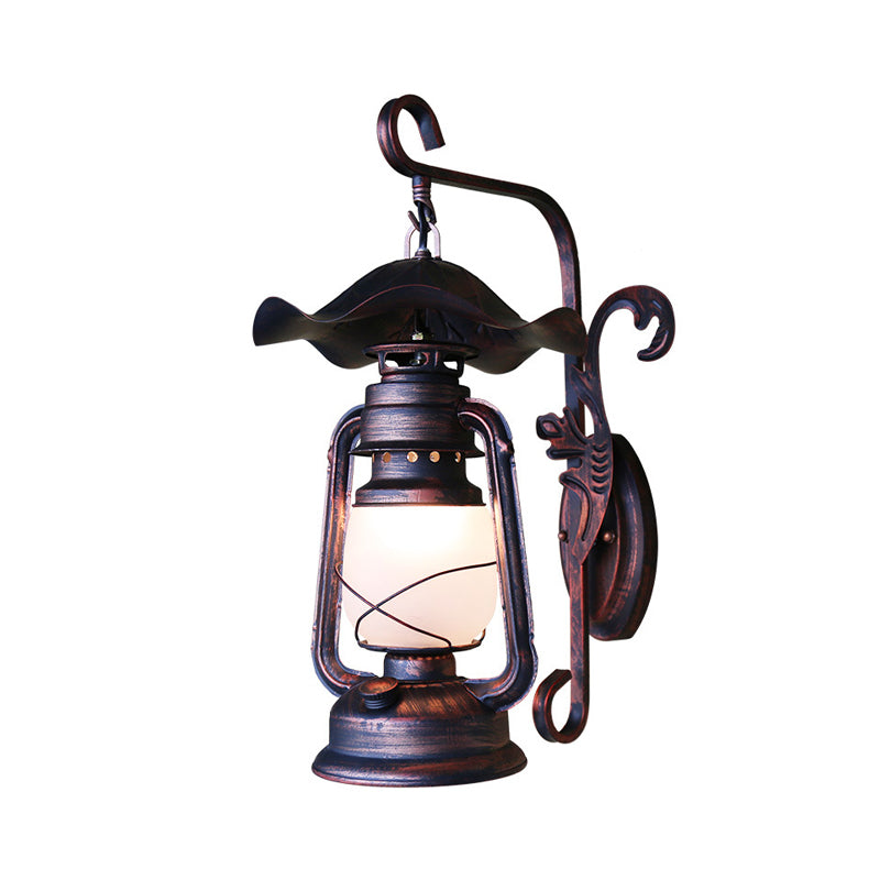 1 Bulb Opaline Glass Wall Mount Light Nautical Weathered Copper Kerosene Lamp Porch Wall Lighting Clearhalo 'Art deco wall lights' 'Cast Iron' 'Glass' 'Industrial wall lights' 'Industrial' 'Middle century wall lights' 'Modern' 'Rustic wall lights' 'Tiffany' 'Traditional wall lights' 'Wall Lamps & Sconces' 'Wall Lights' Lighting' 1687535