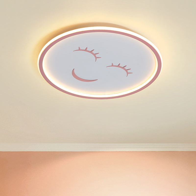 Acrylic Smiling Face Ceiling Light Fixture Cartoon LED Flush Mount lamp in Pink, Warm/White Light Clearhalo 'Ceiling Lights' 'Close To Ceiling Lights' 'Close to ceiling' 'Flush mount' Lighting' 1687554
