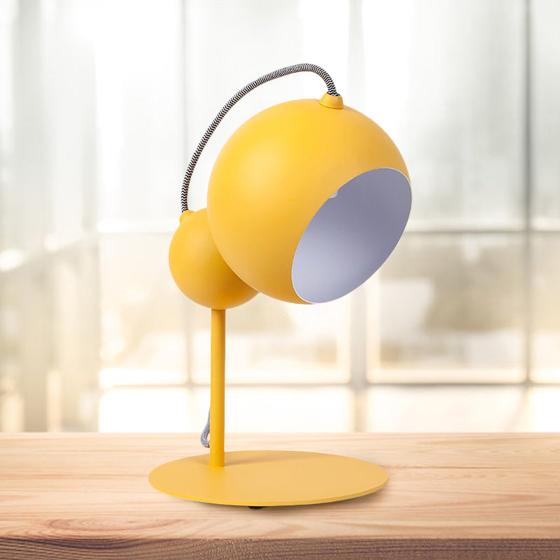 Pink/Yellow/Green Globe Table Lamp Modernist 1 Light Metallic Reading Light with Adjustable Shade for Bedroom Clearhalo 'Lamps' 'Table Lamps' Lighting' 1687563