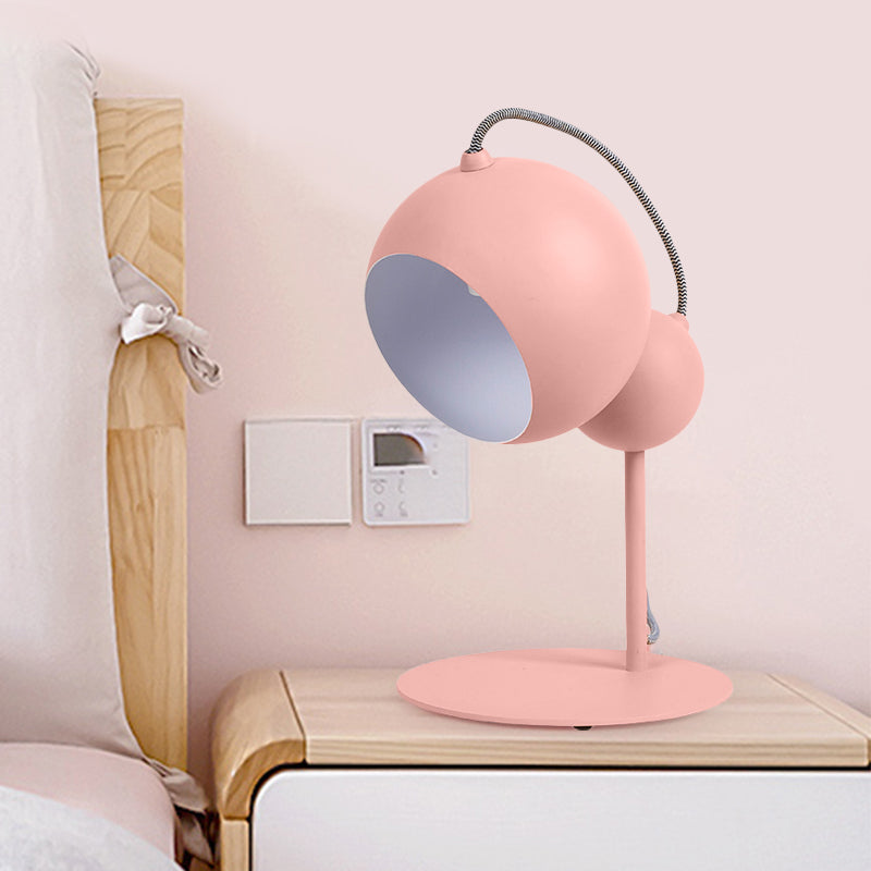 Pink/Yellow/Green Globe Table Lamp Modernist 1 Light Metallic Reading Light with Adjustable Shade for Bedroom Pink Clearhalo 'Lamps' 'Table Lamps' Lighting' 1687565