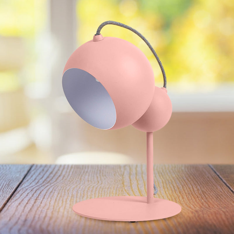 Pink/Yellow/Green Globe Table Lamp Modernist 1 Light Metallic Reading Light with Adjustable Shade for Bedroom Clearhalo 'Lamps' 'Table Lamps' Lighting' 1687566