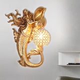 Farmhouse Sphere Sconce Light 1-Bulb Clear Beveled Crystal Wall Mounted Lighting with Mermaid Design in Light Blue/Gold, Left/Right Clearhalo 'Wall Lamps & Sconces' 'Wall Lights' Lighting' 1687602