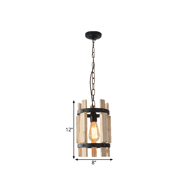 Round Metallic Pendant Lamp Rustic 1 Bulb Parlor Suspension Lamp with Cylindrical Wooden Frame in Wood/White Clearhalo 'Art Deco Pendants' 'Cast Iron' 'Ceiling Lights' 'Ceramic' 'Crystal' 'Industrial Pendants' 'Industrial' 'Metal' 'Middle Century Pendants' 'Pendant Lights' 'Pendants' 'Tiffany' Lighting' 1687618