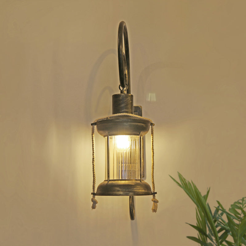 Metal Antique Bronze Wall Mount Lamp Lantern 1 Light Vintage Wall Lighting with Curvy Arm Clearhalo 'Art deco wall lights' 'Cast Iron' 'Glass' 'Industrial wall lights' 'Industrial' 'Middle century wall lights' 'Modern' 'Rustic wall lights' 'Tiffany' 'Traditional wall lights' 'Wall Lamps & Sconces' 'Wall Lights' Lighting' 1687655