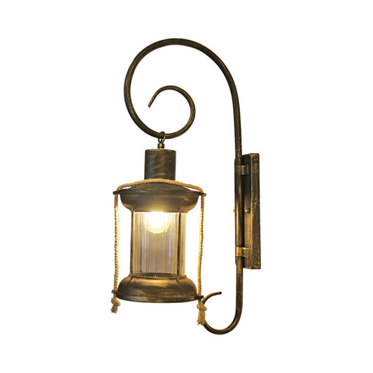 Metal Antique Bronze Wall Mount Lamp Lantern 1 Light Vintage Wall Lighting with Curvy Arm Clearhalo 'Art deco wall lights' 'Cast Iron' 'Glass' 'Industrial wall lights' 'Industrial' 'Middle century wall lights' 'Modern' 'Rustic wall lights' 'Tiffany' 'Traditional wall lights' 'Wall Lamps & Sconces' 'Wall Lights' Lighting' 1687656