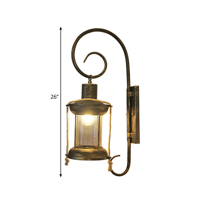 Metal Antique Bronze Wall Mount Lamp Lantern 1 Light Vintage Wall Lighting with Curvy Arm Clearhalo 'Art deco wall lights' 'Cast Iron' 'Glass' 'Industrial wall lights' 'Industrial' 'Middle century wall lights' 'Modern' 'Rustic wall lights' 'Tiffany' 'Traditional wall lights' 'Wall Lamps & Sconces' 'Wall Lights' Lighting' 1687657