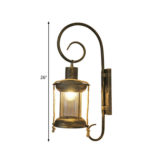 Metal Antique Bronze Wall Mount Lamp Lantern 1 Light Vintage Wall Lighting with Curvy Arm Clearhalo 'Art deco wall lights' 'Cast Iron' 'Glass' 'Industrial wall lights' 'Industrial' 'Middle century wall lights' 'Modern' 'Rustic wall lights' 'Tiffany' 'Traditional wall lights' 'Wall Lamps & Sconces' 'Wall Lights' Lighting' 1687657