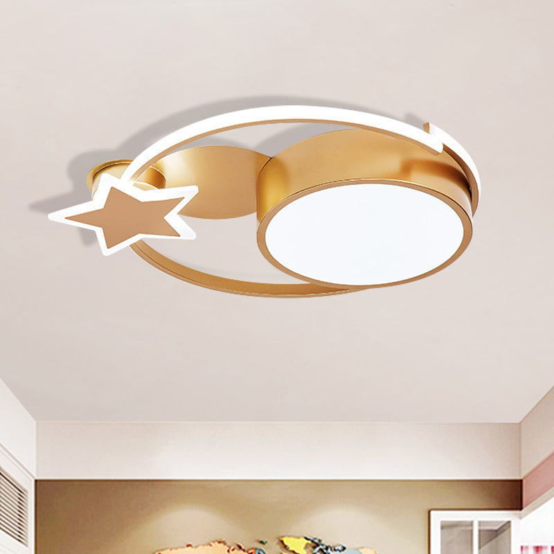 Acrylic Star and Round Flush Mount Minimalist White/Gold LED Ceiling Light Fixture for Bedroom Gold Clearhalo 'Ceiling Lights' 'Close To Ceiling Lights' 'Close to ceiling' 'Flush mount' Lighting' 1687691