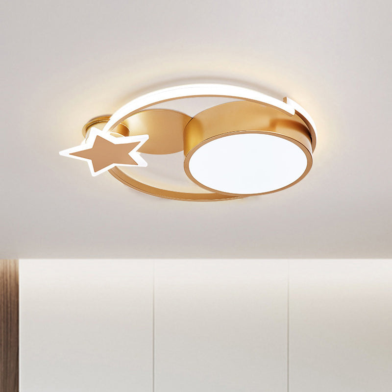 Acrylic Star and Round Flush Mount Minimalist White/Gold LED Ceiling Light Fixture for Bedroom Clearhalo 'Ceiling Lights' 'Close To Ceiling Lights' 'Close to ceiling' 'Flush mount' Lighting' 1687692