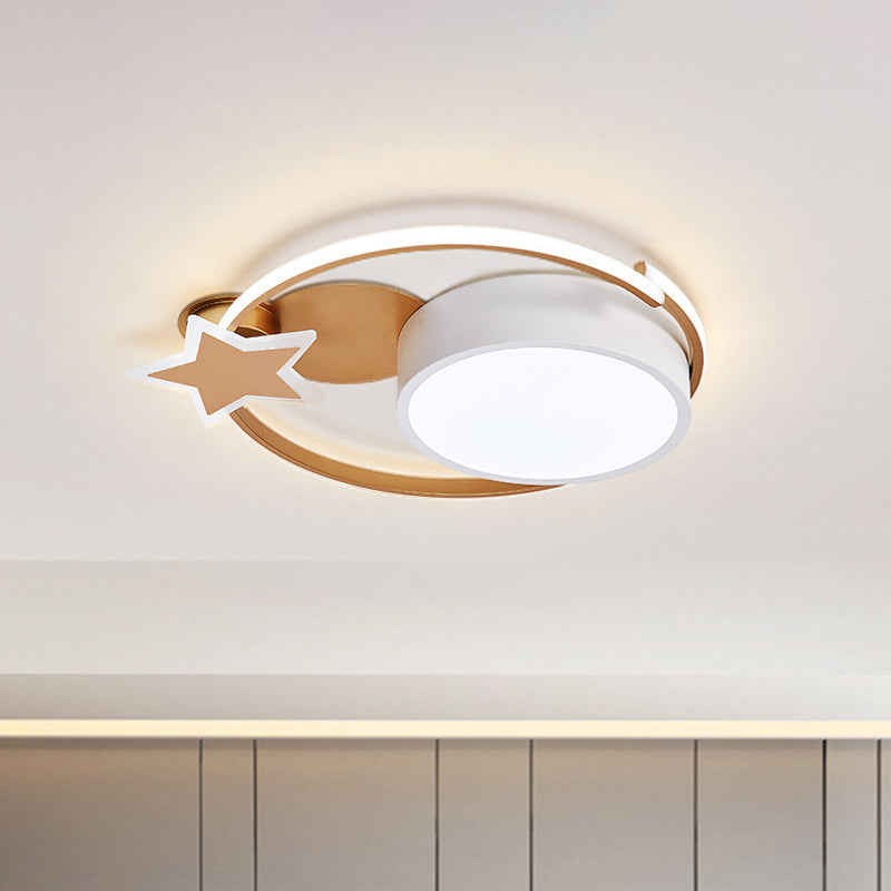 Acrylic Star and Round Flush Mount Minimalist White/Gold LED Ceiling Light Fixture for Bedroom White Clearhalo 'Ceiling Lights' 'Close To Ceiling Lights' 'Close to ceiling' 'Flush mount' Lighting' 1687695