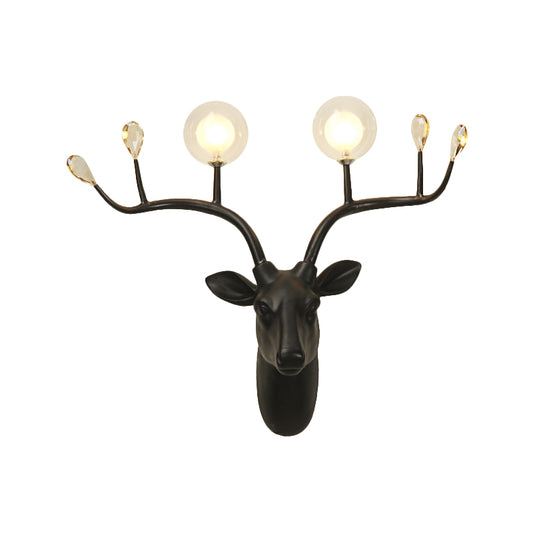 1-Bulb Elk Head Wall Lighting Vintage White/Black Resin Sconce Light Fixture with Modo Clear Glass Shade Clearhalo 'Wall Lamps & Sconces' 'Wall Lights' Lighting' 1687738