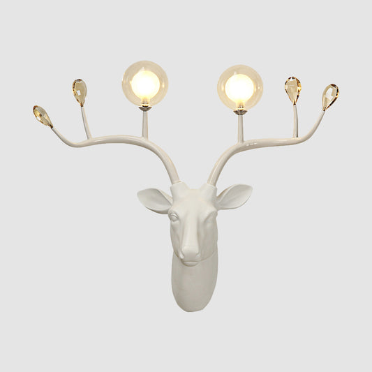 1-Bulb Elk Head Wall Lighting Vintage White/Black Resin Sconce Light Fixture with Modo Clear Glass Shade Clearhalo 'Wall Lamps & Sconces' 'Wall Lights' Lighting' 1687742