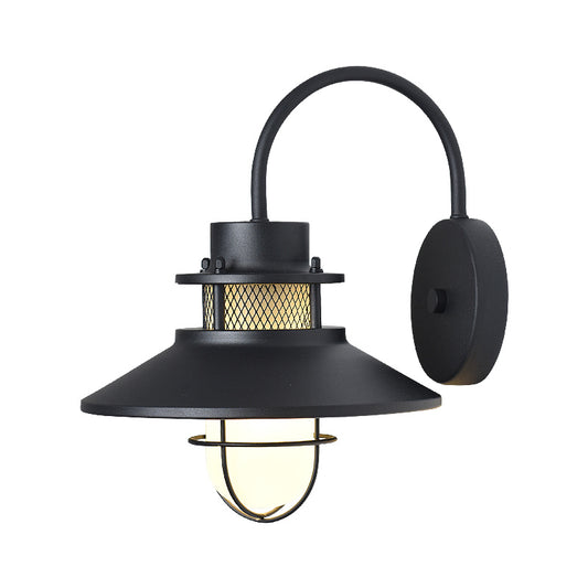 Cone Metal Wall Lighting Ideas Rural Style 1 Head Courtyard Wall Mount Lamp in Black Clearhalo 'Art deco wall lights' 'Cast Iron' 'Glass' 'Industrial wall lights' 'Industrial' 'Middle century wall lights' 'Modern' 'Rustic wall lights' 'Tiffany' 'Traditional wall lights' 'Wall Lamps & Sconces' 'Wall Lights' Lighting' 1687763