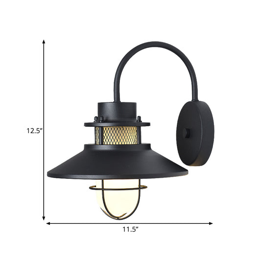 Cone Metal Wall Lighting Ideas Rural Style 1 Head Courtyard Wall Mount Lamp in Black Clearhalo 'Art deco wall lights' 'Cast Iron' 'Glass' 'Industrial wall lights' 'Industrial' 'Middle century wall lights' 'Modern' 'Rustic wall lights' 'Tiffany' 'Traditional wall lights' 'Wall Lamps & Sconces' 'Wall Lights' Lighting' 1687764